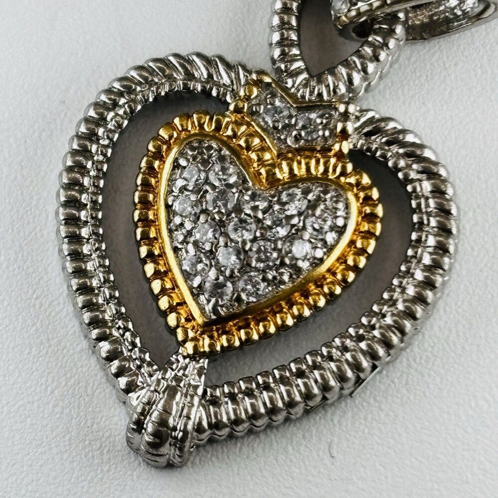 VTG FAS Vermeil 925 Sterling Heart Pendant CZ Pave 1.5"